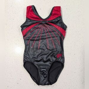 BEAUTIFUL GK Elite Gymnastics Dance Leotard CL Large Red Black Mystique SEQUINS